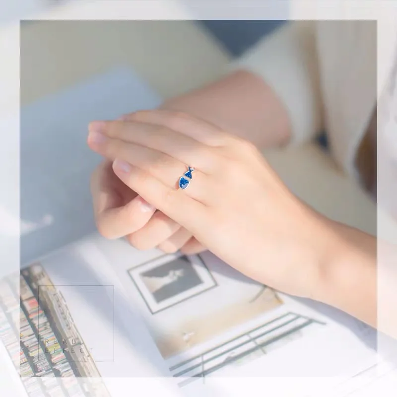 BF CLUB Silver Color Geometric Black Enamel blue fish Adjustable Ring Minimalist Fine Jewelry For Women Party Gift - Image 5