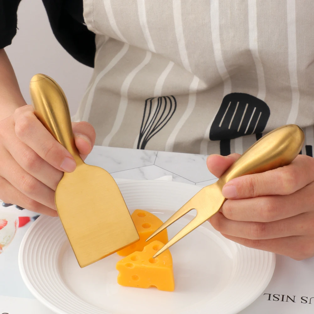 4Pcs/set Gold Cheese server set Stainless steel cutlery Butter Cutter knife table ware forks metal food cake shovel tool