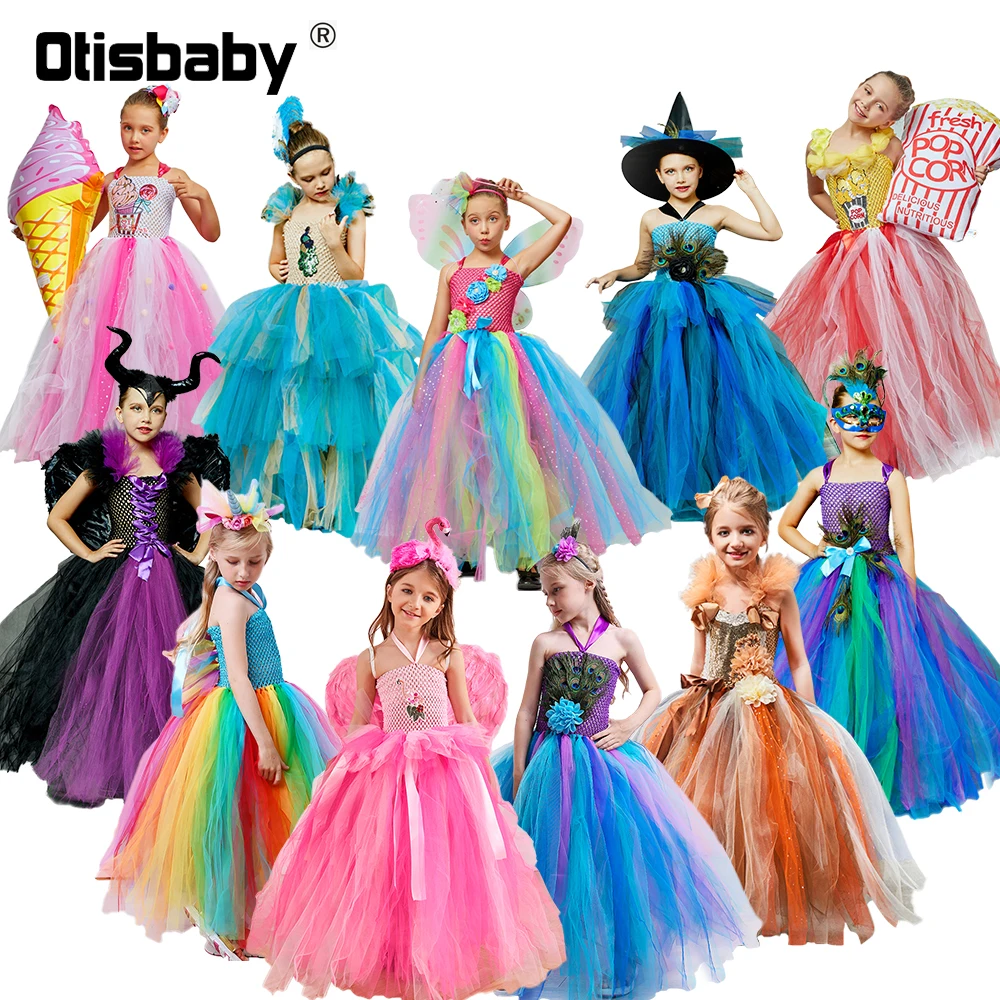 2024 Ragazze Pink Flamingo Dress Up Toddler Fluffy Tulle Tutu Dress Masquerade Costume Maleficent Festa Di Compleanno Uncorn Dresses