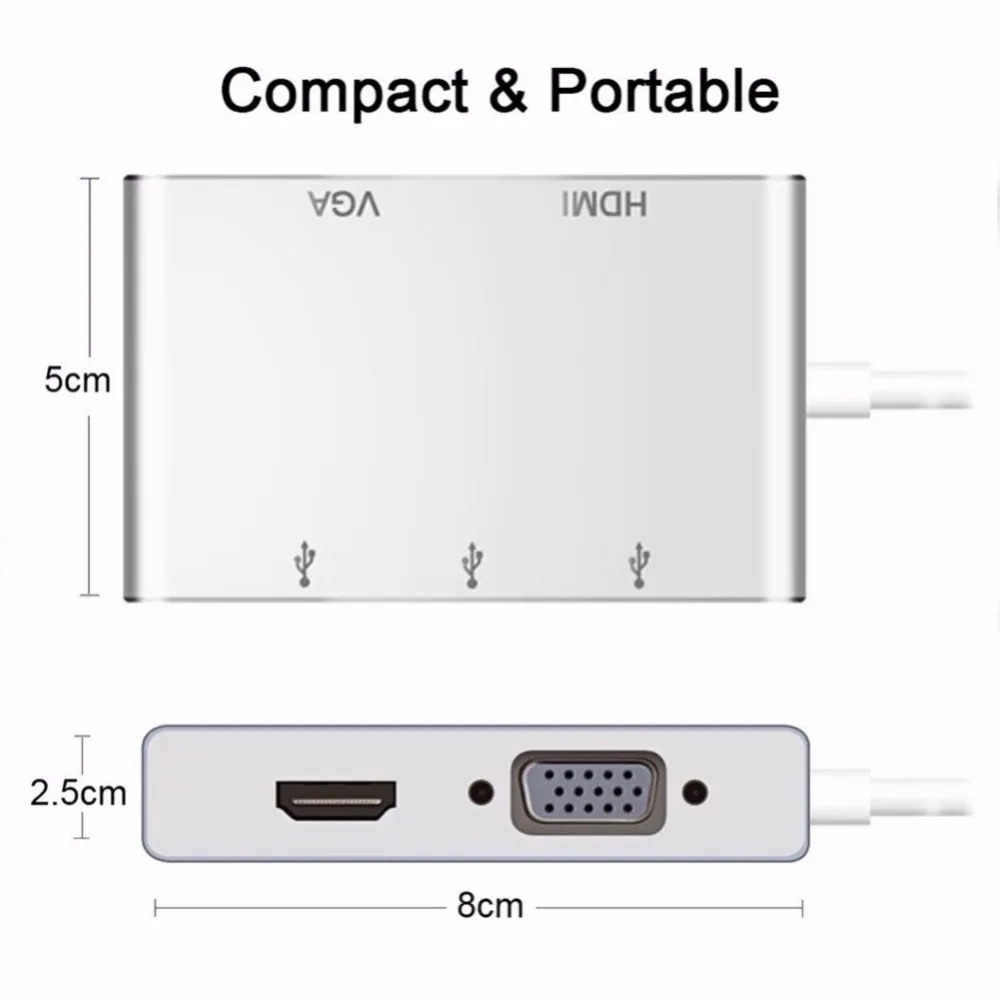 5 в 1 USB C на HDMI 2K 1080P VGA адаптер Thunderbolt 3 порта концентратор совместимый USB 3,0 конвертер для huawei для samsung для Macbook