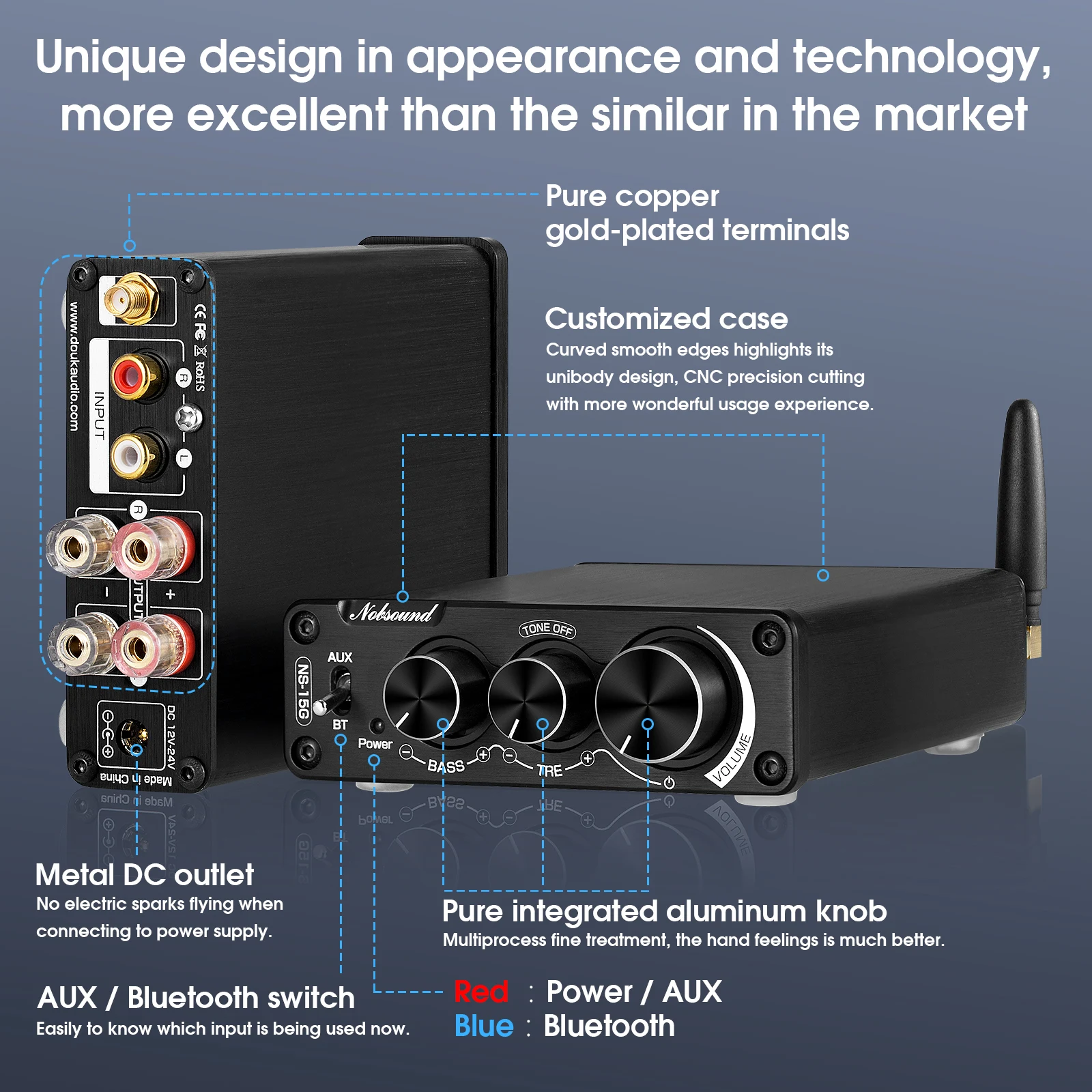 Цифровой аудио усилитель Nobsound Mini TPA3116 Hi Fi Bluetooth 5 0 класс D стерео мощности 100 Вт *