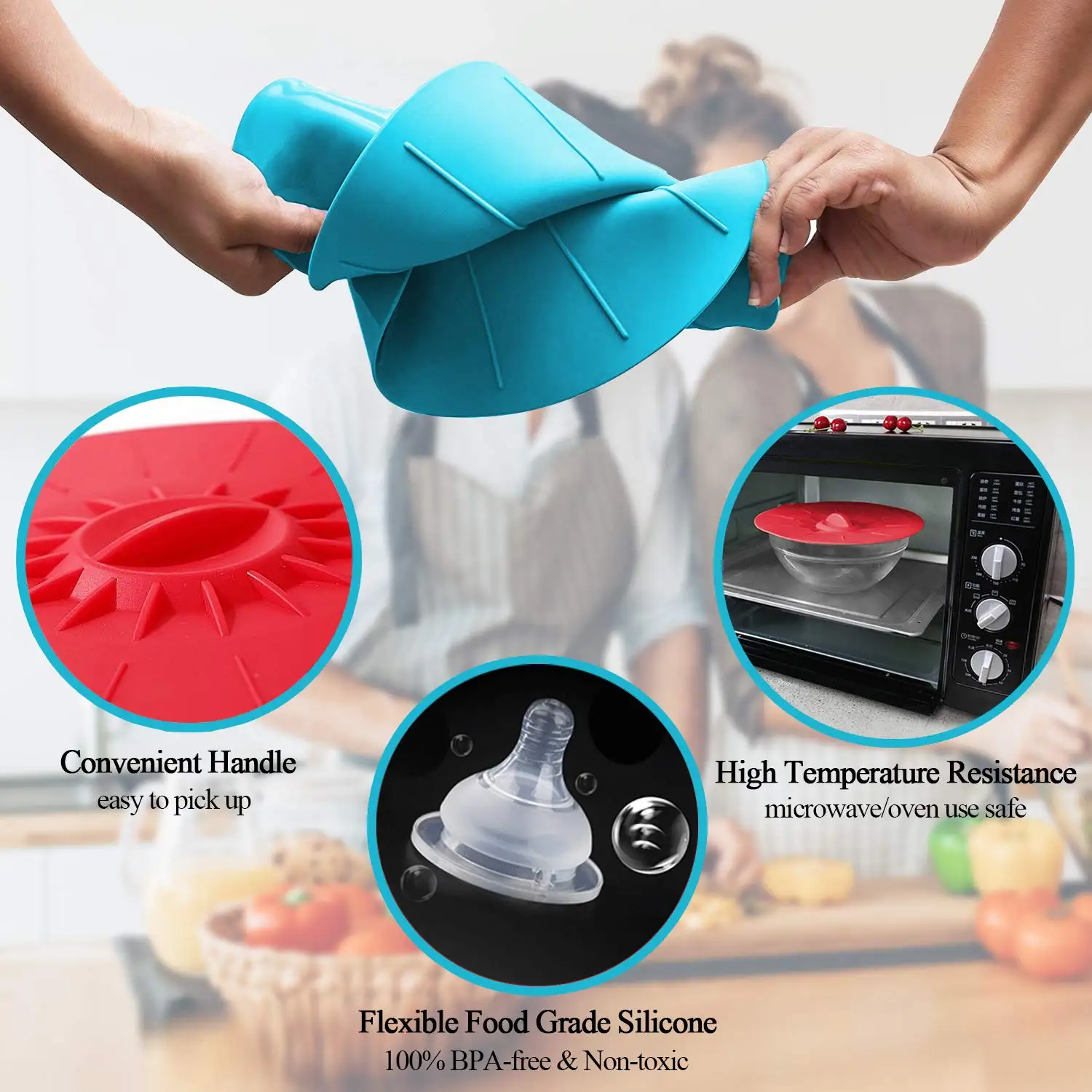 3/5Pcs Silicone Bowl Cover Reusable Food Saver Pot Lid Heat Resistant Microwave Cooking Pot Cover Fresh Keeping Cover Kitchen