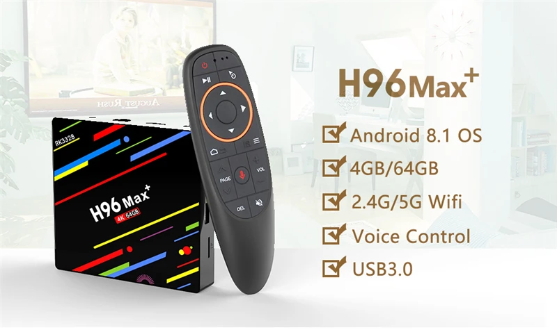 H96 MAX+ ТВ-приставка Android 8,1 4G 64G Смарт-приставка RK3328 ТВ-приставка Google Голосовое управление 2,4/5G Wifi 4K медиаплеер