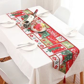 

Christmas Table Flag Cartoon Floral Embroidery Table Runner Festival Desktop Decoration Table Cloth Table Mat