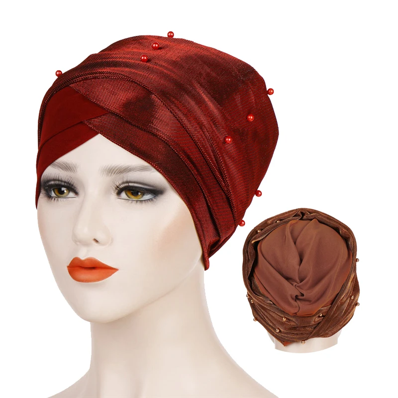 Beaded BONNET Women Hijab Hat Islamic Underscarf Headwrap Hijab Cap 