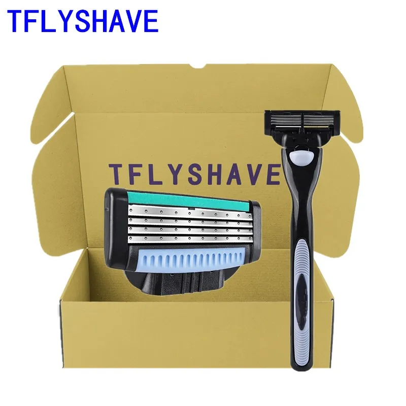 

TFLYSHAVE 1pcs holder 2pcs blades Men 4 Layers Shaver Razor Blades Manual Hair Remover High Quality Shaving Razor Cartridge