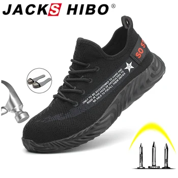

JACKSHIBO Men Safety Shoes Boots Women Autumn Breathable Work Shoes Steel Toe Cap Piercing Male Construction Safety Work Sneaker