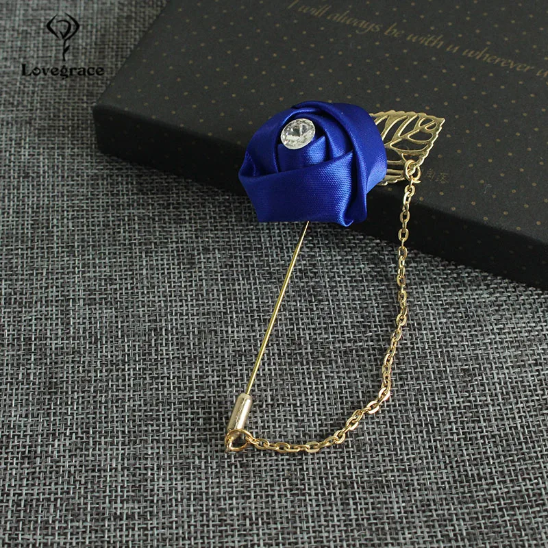 

Lovegrace Brooch Pins Men Wedding Boutonniere Bridegroom Corsage Silk Rose Metal Chain Leaves Boutonniere Wedding Planner Brooch