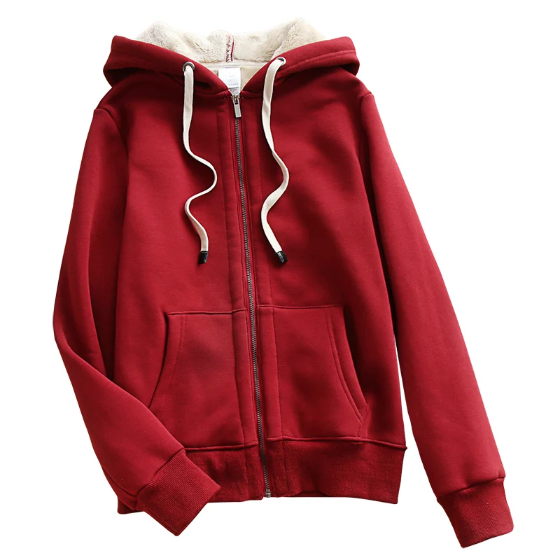 lower price  Jvzkass 2019 new Winter plus velvet padded hooded zipper cardigan women version of large size lamb 