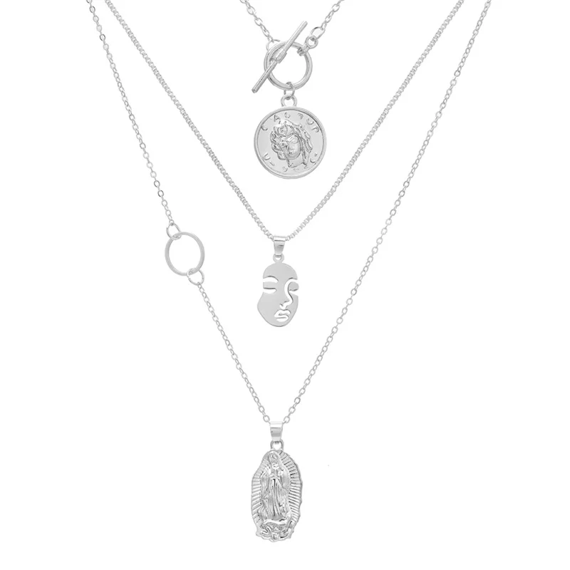 Богемное многослойное ожерелье с подвеской для женщин, модное геометрическое Очаровательное ожерелье на цепочке, ювелирных изделий - Окраска металла: ZL0001123-2