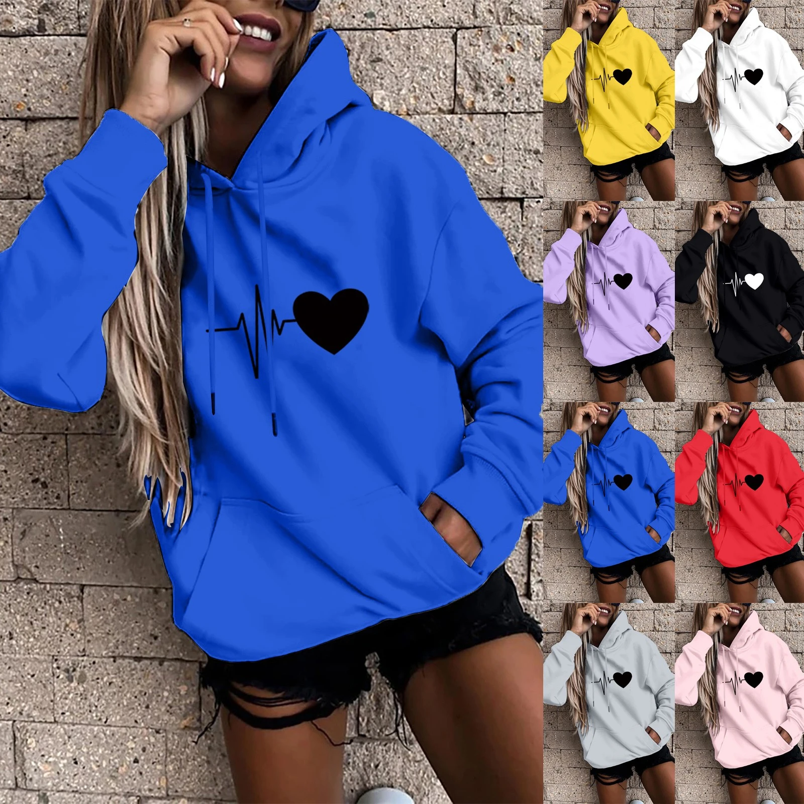 Plus Size Women's Hoodies With Pocket Casual Heart Printing Women Sweetshirts Oversized Hoodie Sudaderas Con Capucha Ropa Mujer pink hoodie