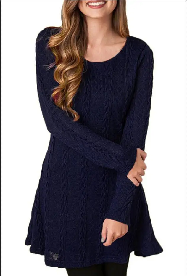 Женское повседневное короткое платье-свитер размера плюс S-5XL, женские осенние зимние белые свободные вязаные свитера с длинным рукавом, новые платья - Цвет: blue