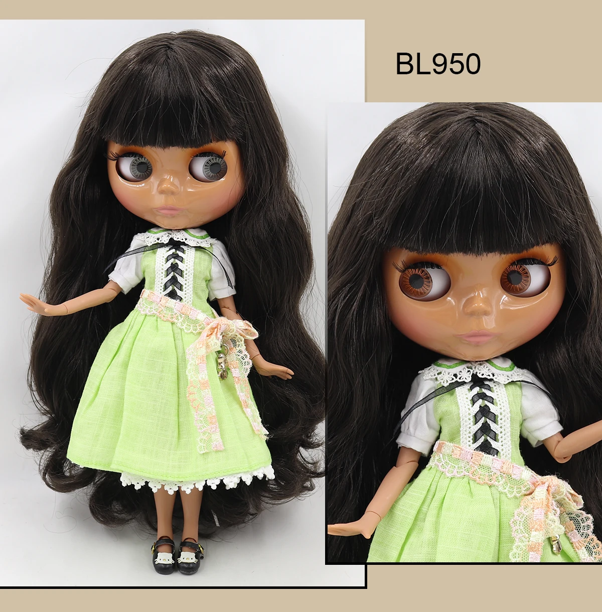 Neo Blythe Doll with Brown Hair, Dark Skin, Shiny Face & Factory Jointed Body 1