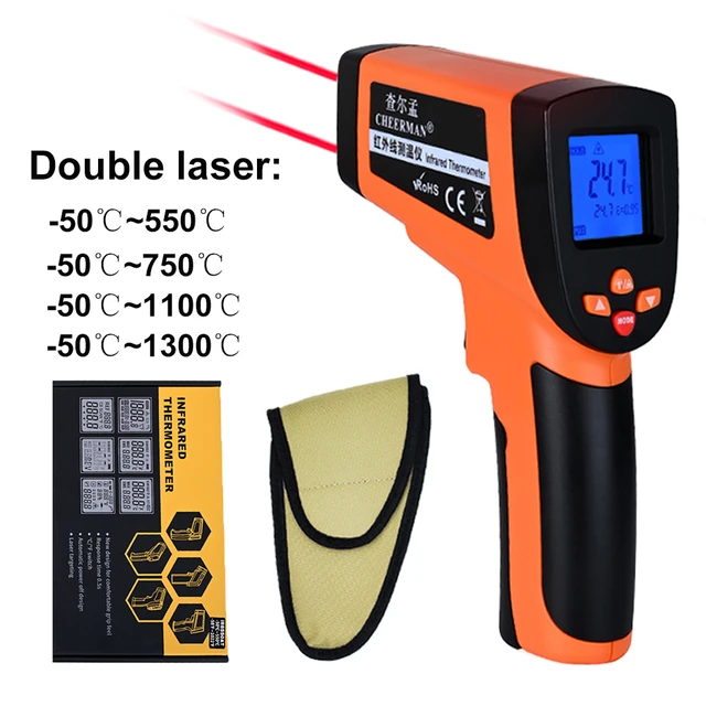 Industrial Digital Pyrometer Meter Gauge IR Infrared Thermometer Thermal  Heat Sensor Non-Contact Temperature Gun 