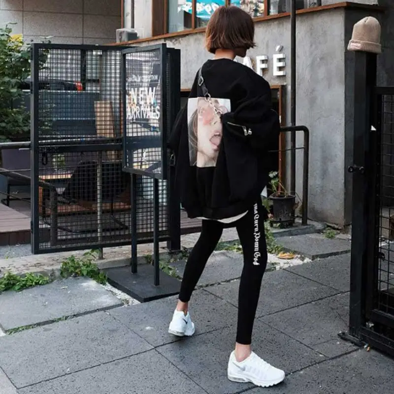 Брюки для верховой езды с буквенным принтом сбоку, женские корейские Стрейчевые тонкие спортивные Леггинсы для ног, летние новые женские леггинсы