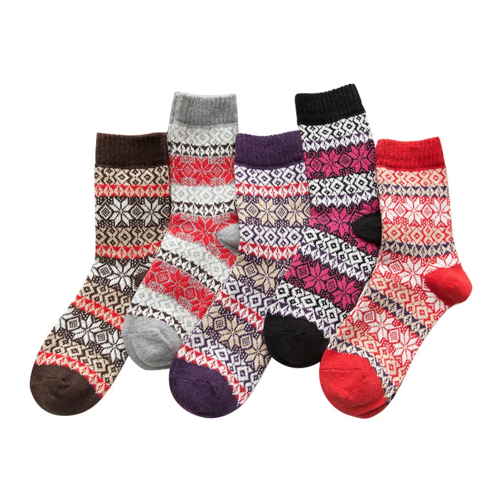 5 пар носков женские зимние женские винтажные зимние мягкие теплые толстые вязаные шерстяные носки удобные носки с геометрическим принтом 40H