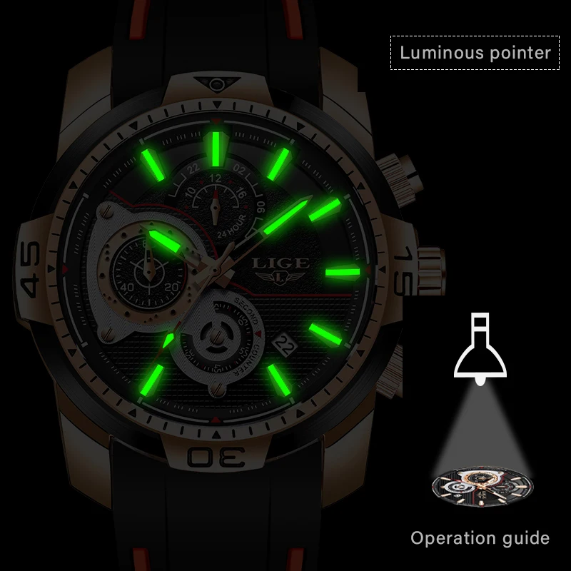 2020 New LIGE Silicone Strap Men Watch Fashion Top Brand luxury Business Luminous Quartz Watch Men Casual Waterproof Date Clock