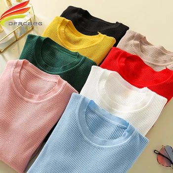 

Latest 2019 Autumn Winter Women Knitted Candy Color Sweater Casual Soft O-neck Jumper Fashion Slim Femme Elasticity Pullovers