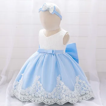 

Newborn Baby Girl Dress Floral Dress + Headband Ball Gown Front bow Lace Dresses For Baby Birthday Princess dresses