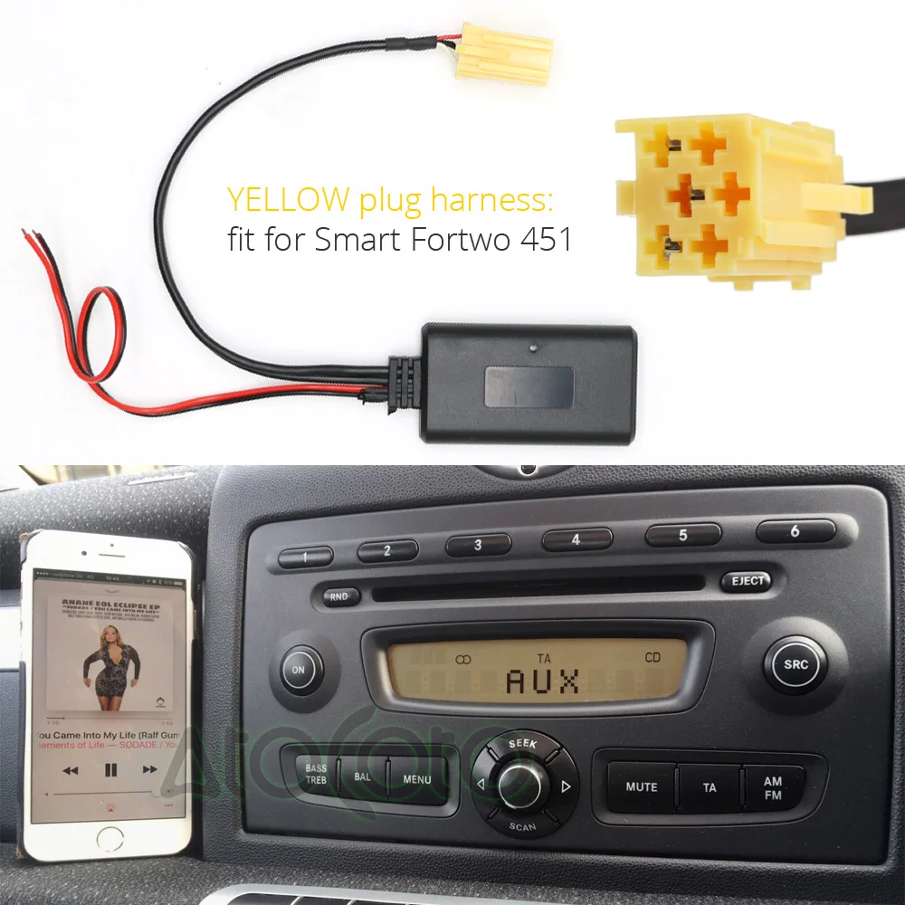 Car Bluetooth 5.0 Module Cable AUX Adapter for Smart Fortwo 450 451  Roadster Grundig Radio CD 6 8 Pins MINI ISO Connector Plug - AliExpress