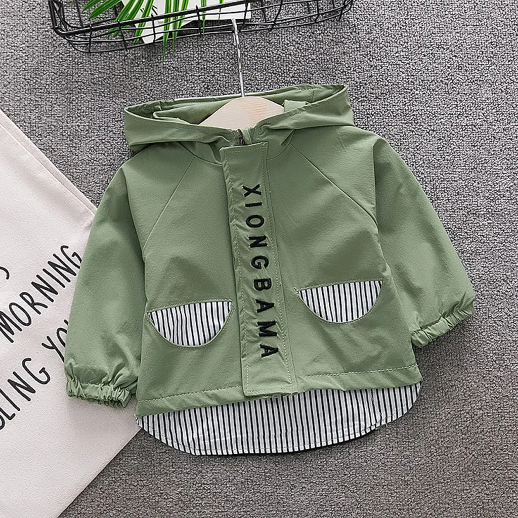Green Одежда для маленьких девочек; зимняя куртка; детское Полосатое ветрозащитное пальто с капюшоном и рисунком медведя; верхняя одежда; детская теплая верхняя одежда с капюшоном для девочек - Цвет: Green
