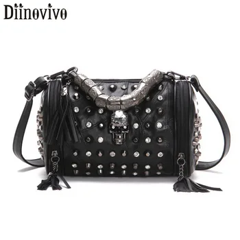 

DIINOVIVO Rock Skull Handbag Women Leather Rivet Punk Handle Designer Shoulder Bags Tassels Messenger Travel Bag Female WHDV1209