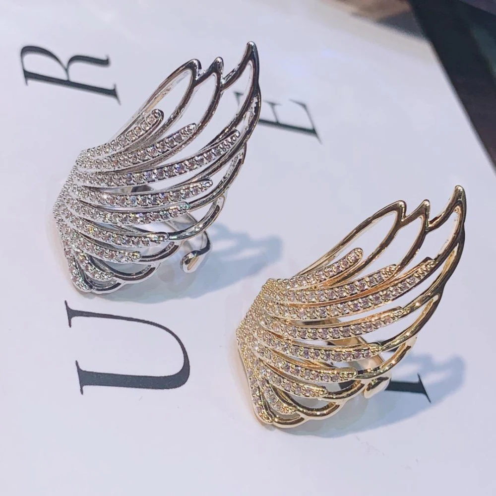 HIBRIDE de moda nuevo diseño único de ala de Ángel forma tamaño ajustable anillos de mujer Micro piedra de pavimentar CZ anillo de dedo Bihoux R-215 ► Foto 3/6