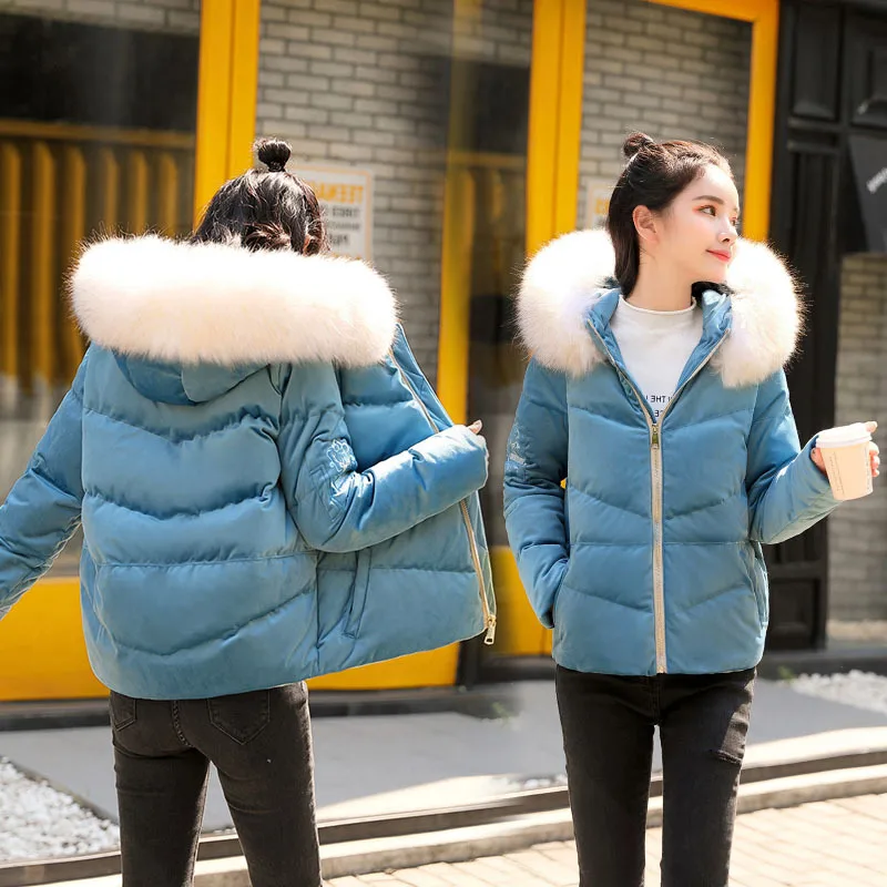 

Ozhouzhan Hooded Solid Color Cotton-padded Clothes Women's Short Winter Fashion Simple Short-height Warm Cotton Coat