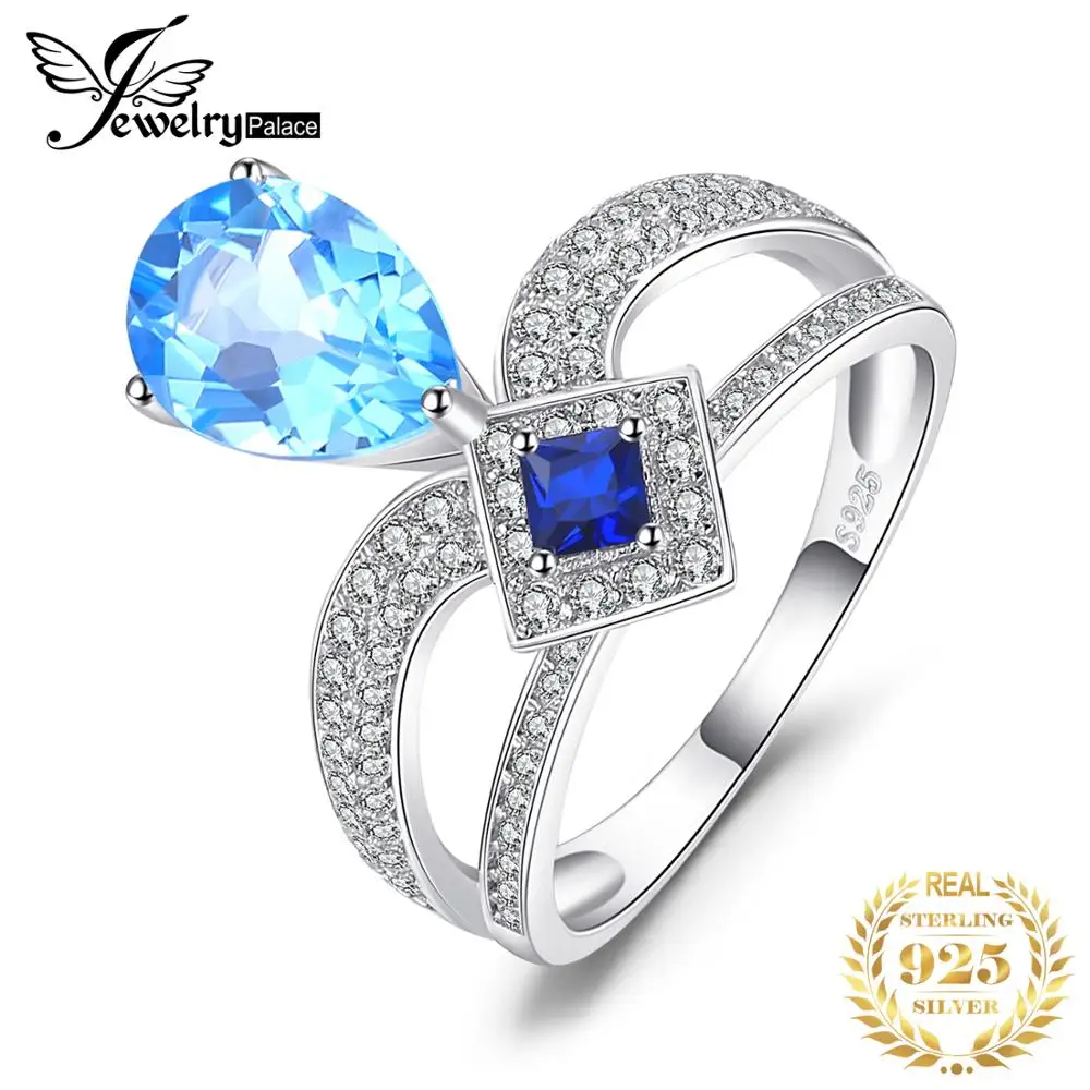 JewelryPalace Regal 6 3 карата груша синий топаз принцесса вырезанная создана синяя шпинель кулинарное кольцо