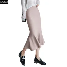 Женские осенние вязаные свитеры, юбки, женские модные однотонные юбки с высокой талией и оборками, женские повседневные юбки