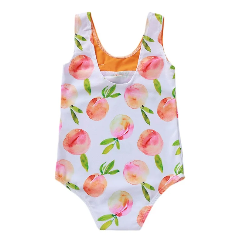 

Swimsuit Baby Girls Cute Peach Print Bow Sleeveless Rompers For Kids 6 Months To 4 Years Old Clothes