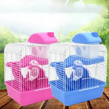 

2-storey Pet Hamster Cage With Running Wheel Drinking Water Bottle Food Basin Castle For Small Pet House Mice Home Habitat Decor