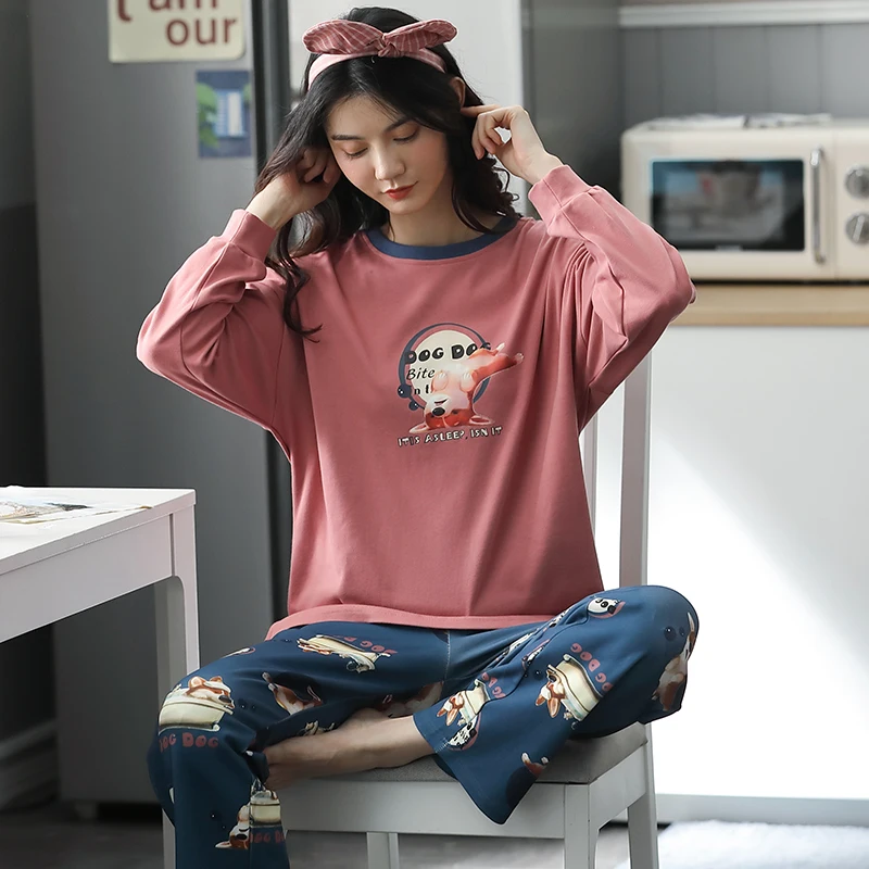 

New Women's Homewear Sets Autumn Pure Cotton Pajamas Sleepwear Girl's Lovely Winter Nightdress