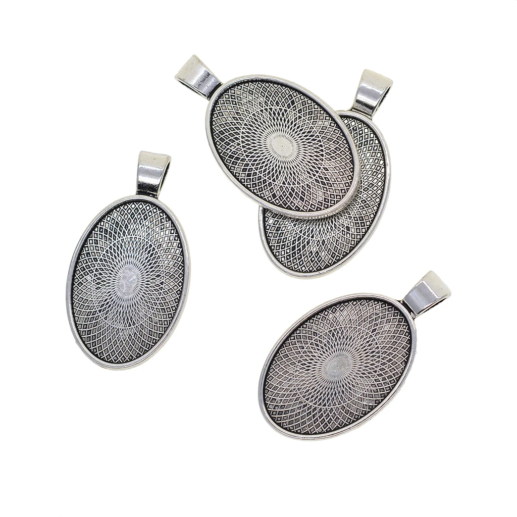 20pcs 30x20mm cabochon base pendant setting trays DIY blank jewelry bezels antique silver color, oval base