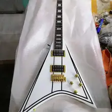 V Форма 6 струнная электрогитара, белый корпус, Золотое оборудование,, настраиваемый
