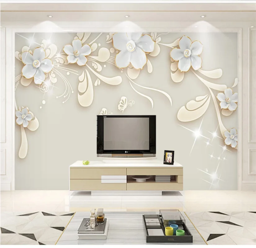 

3D simple European style flower high-end relief modern minimalist mural custom wallpaper 8D waterproof wall covering