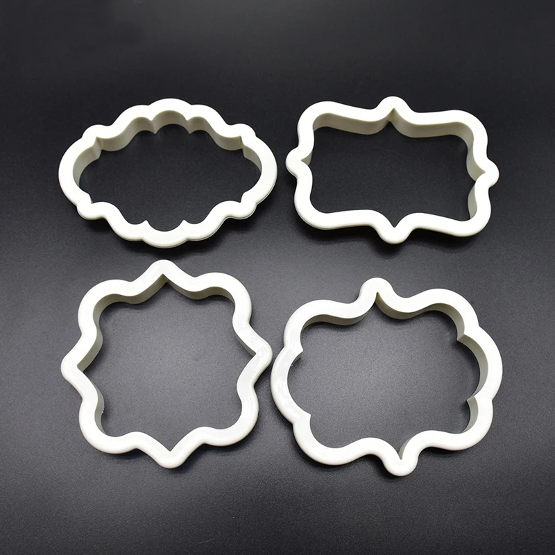 4pcs Vintage Plaque Frame Cookie Cutter Set Plastic Biscuit Mold Fondant Cutter Cake Decorating Tools Baking Mold