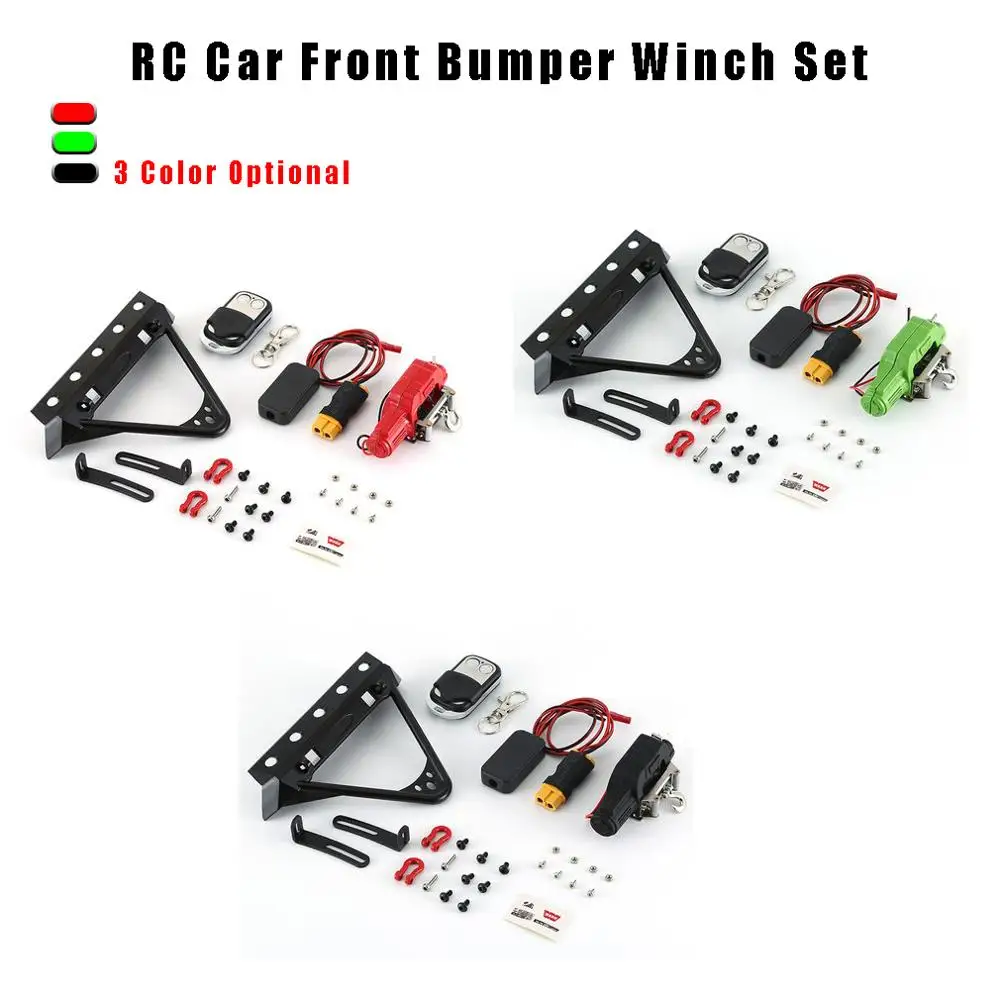 

Metal Front Bumper and Remote Controller Receiver Winch for 1:10 RC Crawler Truck Axial SCX10 RC 4WD 90046 D90 Traxxas TRX4