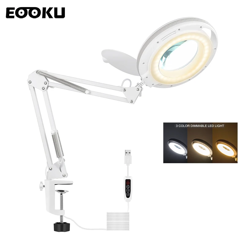 US $32.52 Eooku 8w Usb Table Lamp 5x Magnifier Desk Light 3Color Foldable Dust Cover Professional Reading LightingBeautyMaintenance