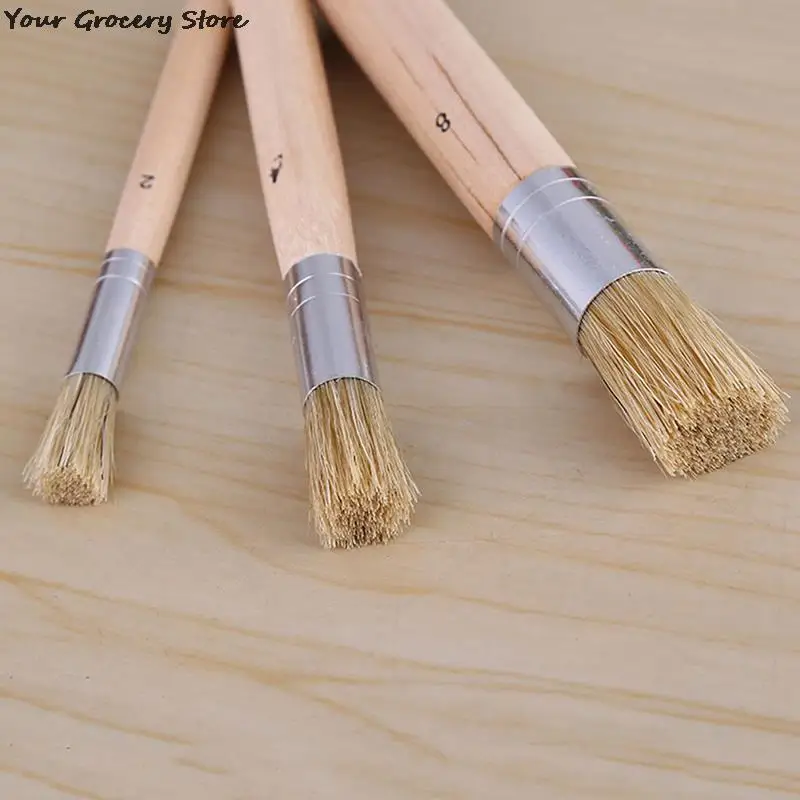 3pcs/Set Wooden Stencil Brush Chalk Paint Natural Pure Hog Bristle Brush Round Acrylic Oil Painting Detail Brushes