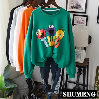 

2020 New Cotton Sweatshirt Female Cartoon Funny All-match Spring Round Neck Pullover Shirt Loose Large Size Hoodie Coat
