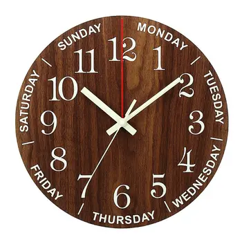 

Round Luminous Wall Clock Wooden Silent Non-ticking Night Light Creative Living