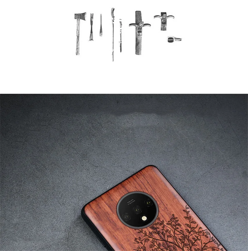 Резной деревянный ящик для OnePlus 7T One Plus 7T противоударный чехол TPU бампер чехол для OnePlus 7t Pro Чехол деревянная оболочка OnePlus 1+ 7t