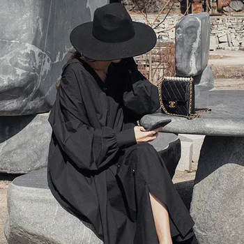 

LANMREM LANMREM 2020 new summer fashion women dress V-neck lantern sleeves cotton thin pullover plus size big dress WL91601XL