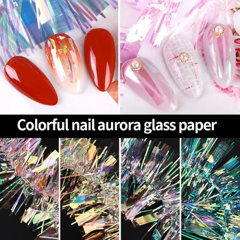 

PinPai Irregular Broken Aurora Mirror Nail Art Foil Glass Paper Colorful Shimmer Nail Sticker Manicure Decoration Decal Tools