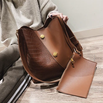 

Burminsa Vintage Suede Women Bucket Bags Wide Strap Female Shoulder Bags Big Work Ladies Messenger Bags Crocodile Handbags 2020