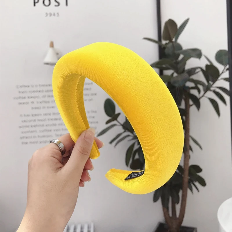 yellow MENGJIQIAO новая Толстая бархатная твердая широкая повязка тюрбан губка нескользящая Мягкая лента для волос для женщин девушек винтажные аксессуары для волос - Цвет: yellow