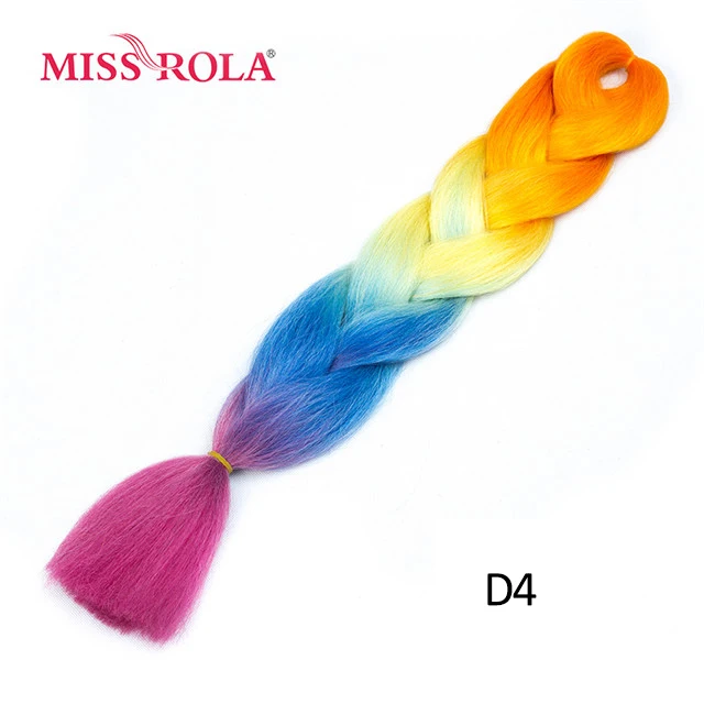 Miss Rola Synthetic Support Wholesale 100g 24 Inch Jumbo BraidsPink Green Yellow High Temperature Fiber Ombre Hair Extensions D4