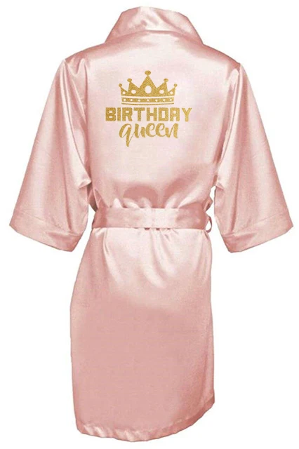Birthday Party Queen&Squad Robes Satin Pajamas Robe Dressing Gown Pajamas gold writing kimono robe women sleepwear,sleepwear pajamas