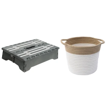 

1Pcs Portable Folding Step Stool Non Slip & 1Pcs Cotton Rope Basket Laundry Basket Blanket Basket Woven Basket